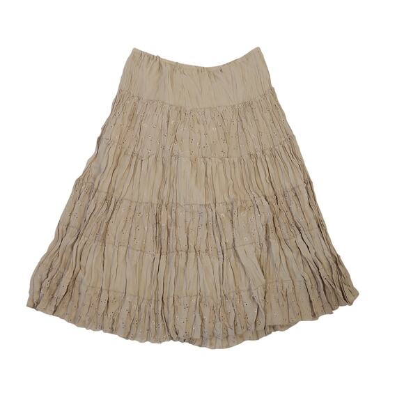 Vintage Y2K Allison Taylor Tan Eyelet Tiered Midi Peasant Skirt L - Picture 1 of 5